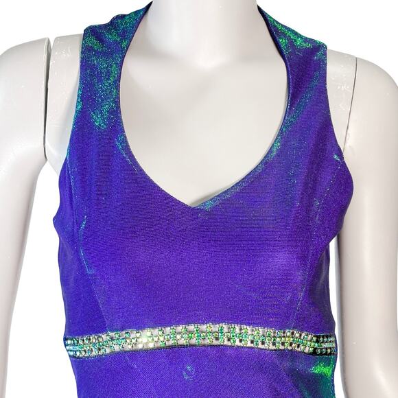 VTG 90s Y2K Iridescent Beaded Maxi Long Prom Dress Women's 5-6 Betsy & Adam - Picture 1 of 10